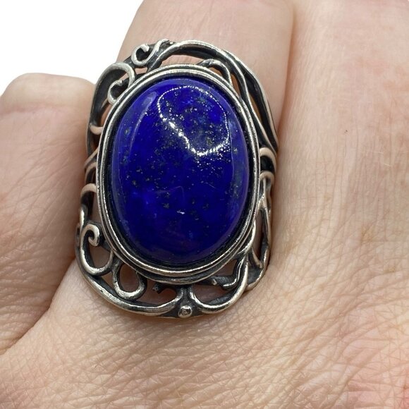 Or Paz PZ Israel Sterling Silver 925 Lapis Lazuli Ring Size 7 Large Statement - Picture 1 of 10
